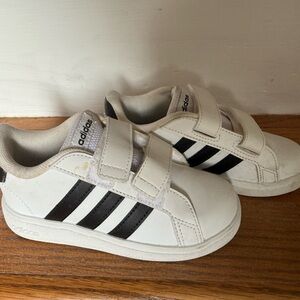 Adidas Kids White and Black Velcro Sneakers
